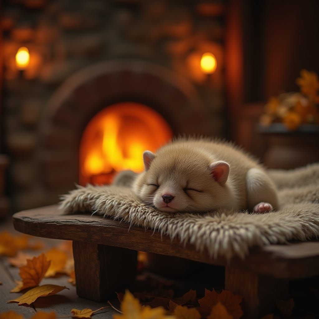 Cozy Medieval Tavern Scene with Furry Creature