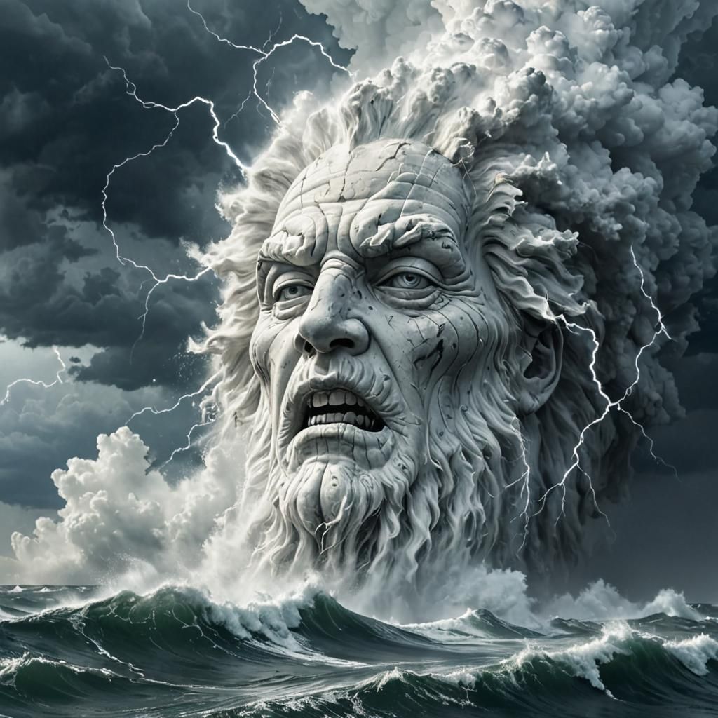 Cloud God Unleashes Hurricane in Abstract Illustration