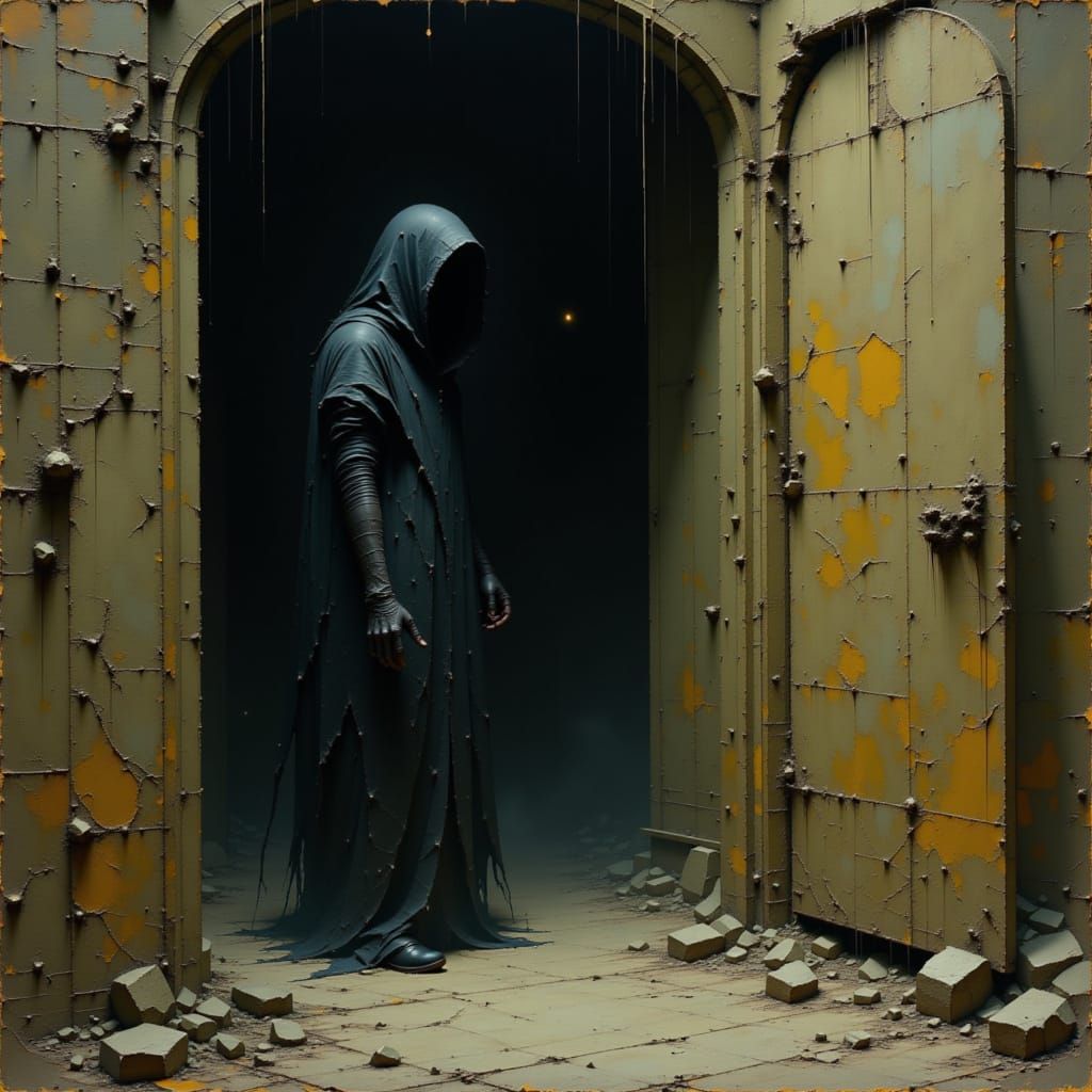 Ominous Figure Lurking in Shadows, Gothic Realism Style