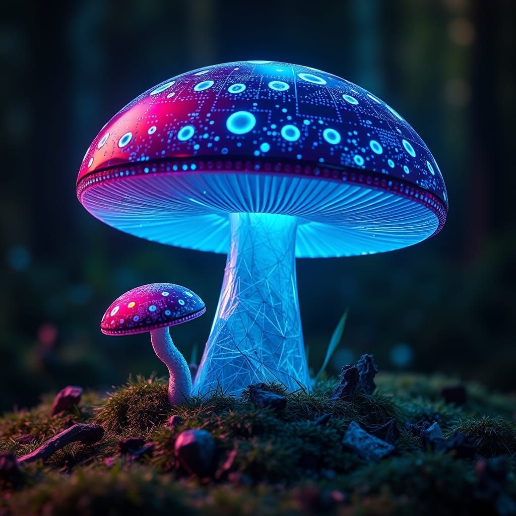 Holographic Cyber Mushroom Art
