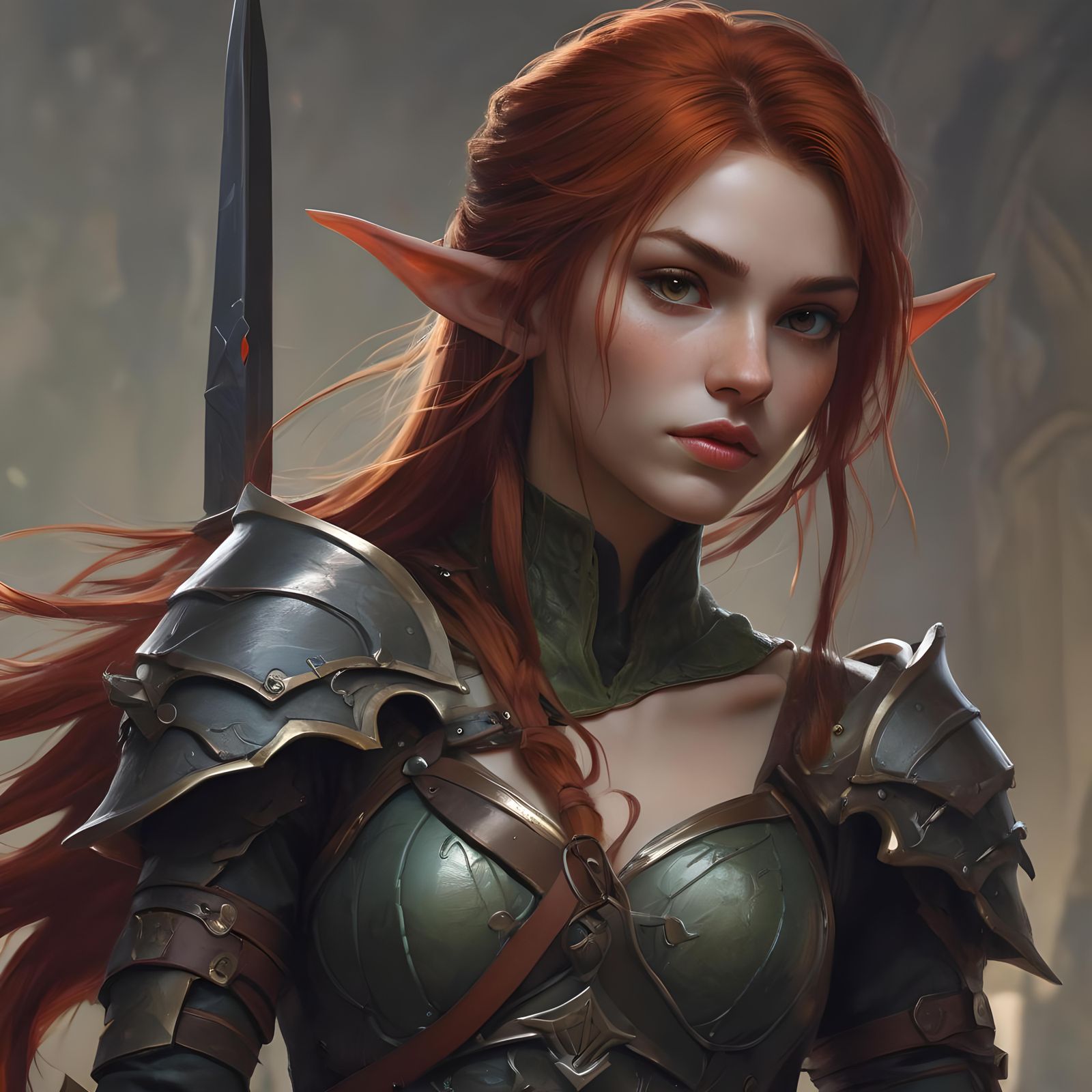 Female Elf Warrior Portrait in Dungeons and Dragons Style