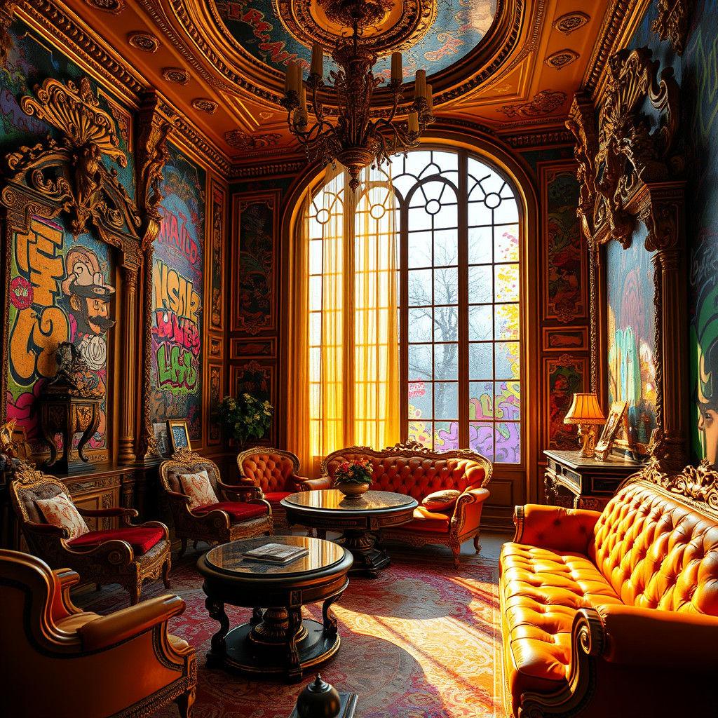 Mario's Mansion Interior with Graffiti Art