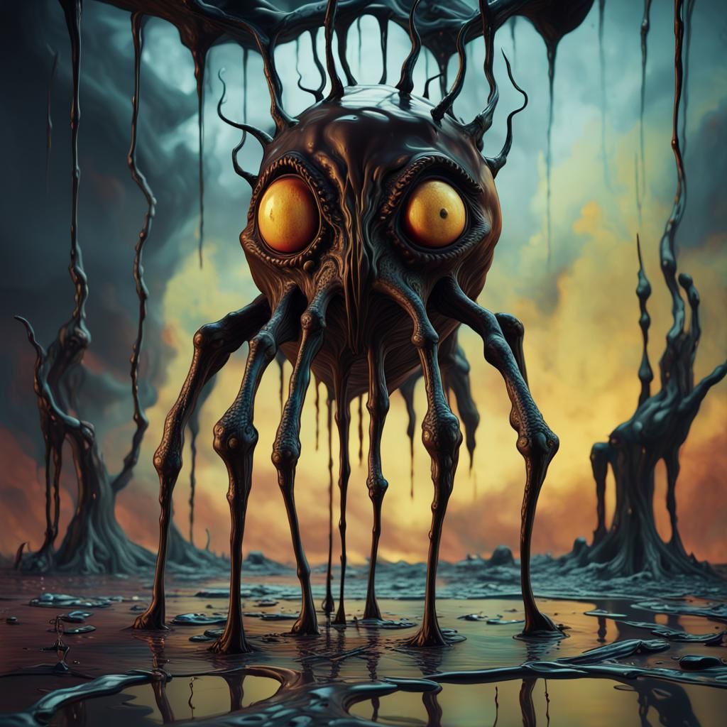 Surreal Five-Legged Creature in Melting Dreamscape