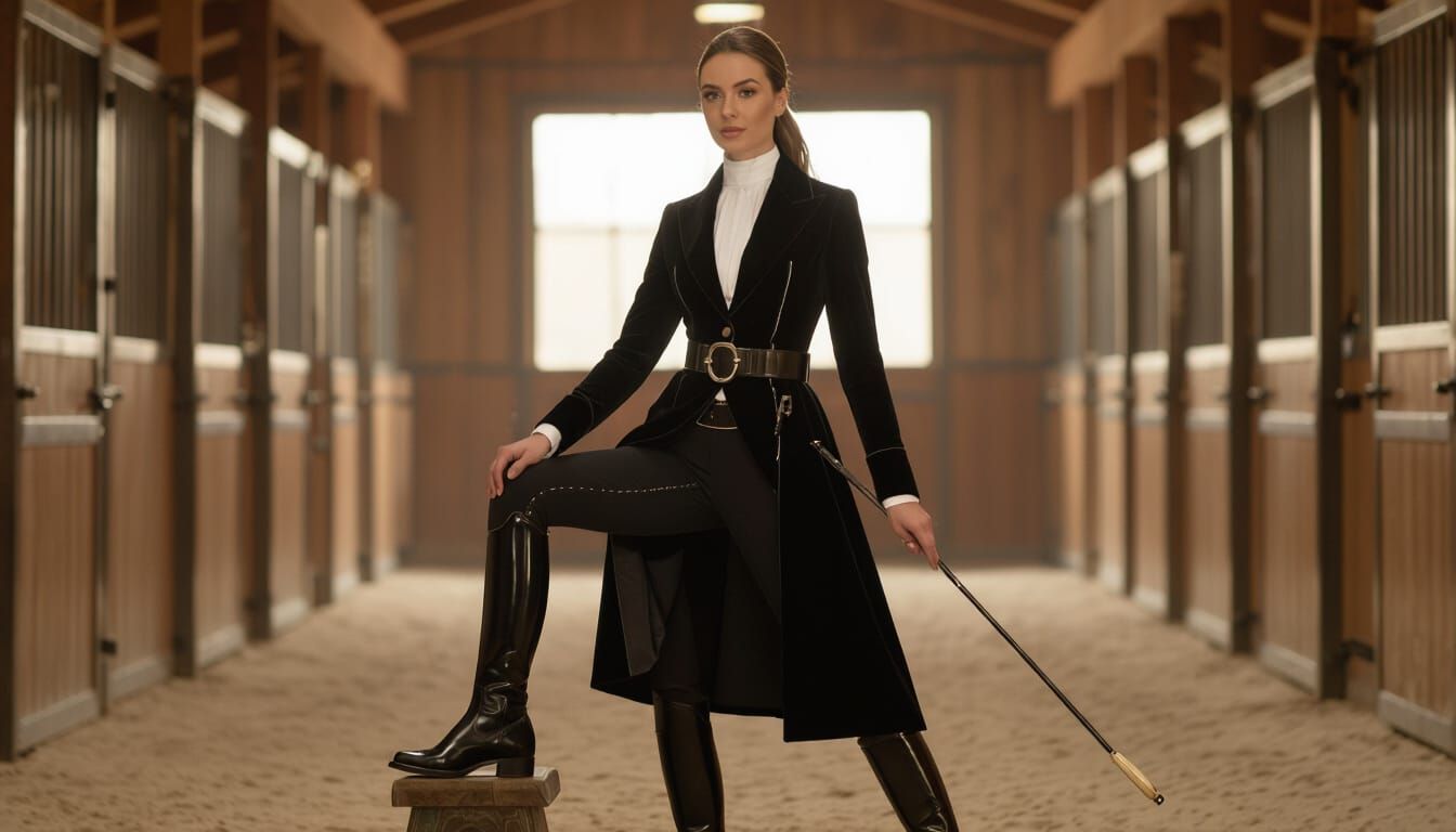 Equestrian-Chic Woman in Tailored Riding Outfit