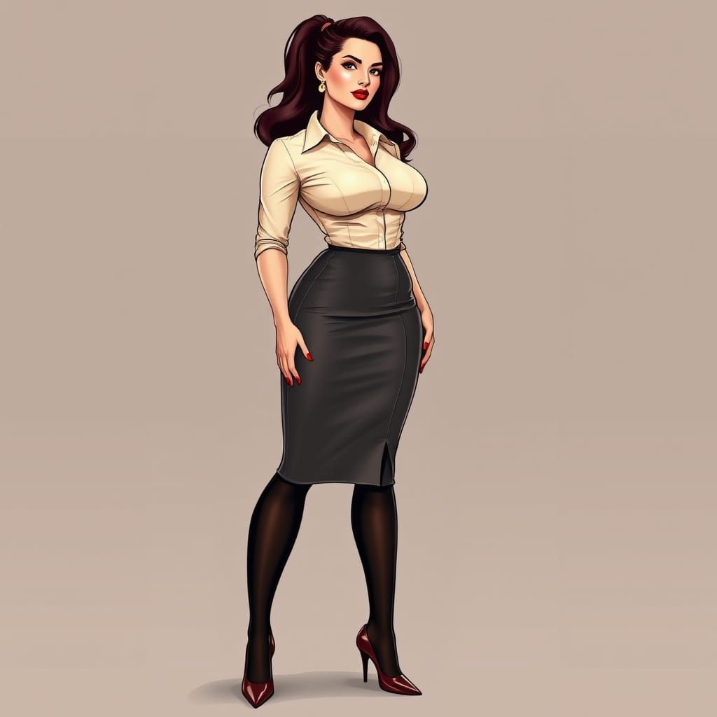 Sensual Woman in Elegant Business Attire, Inspired by Retro ...