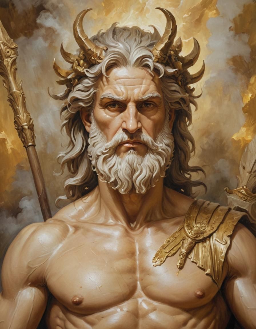 Zeus Portrait: Warm Oil Painting with Divine Glow