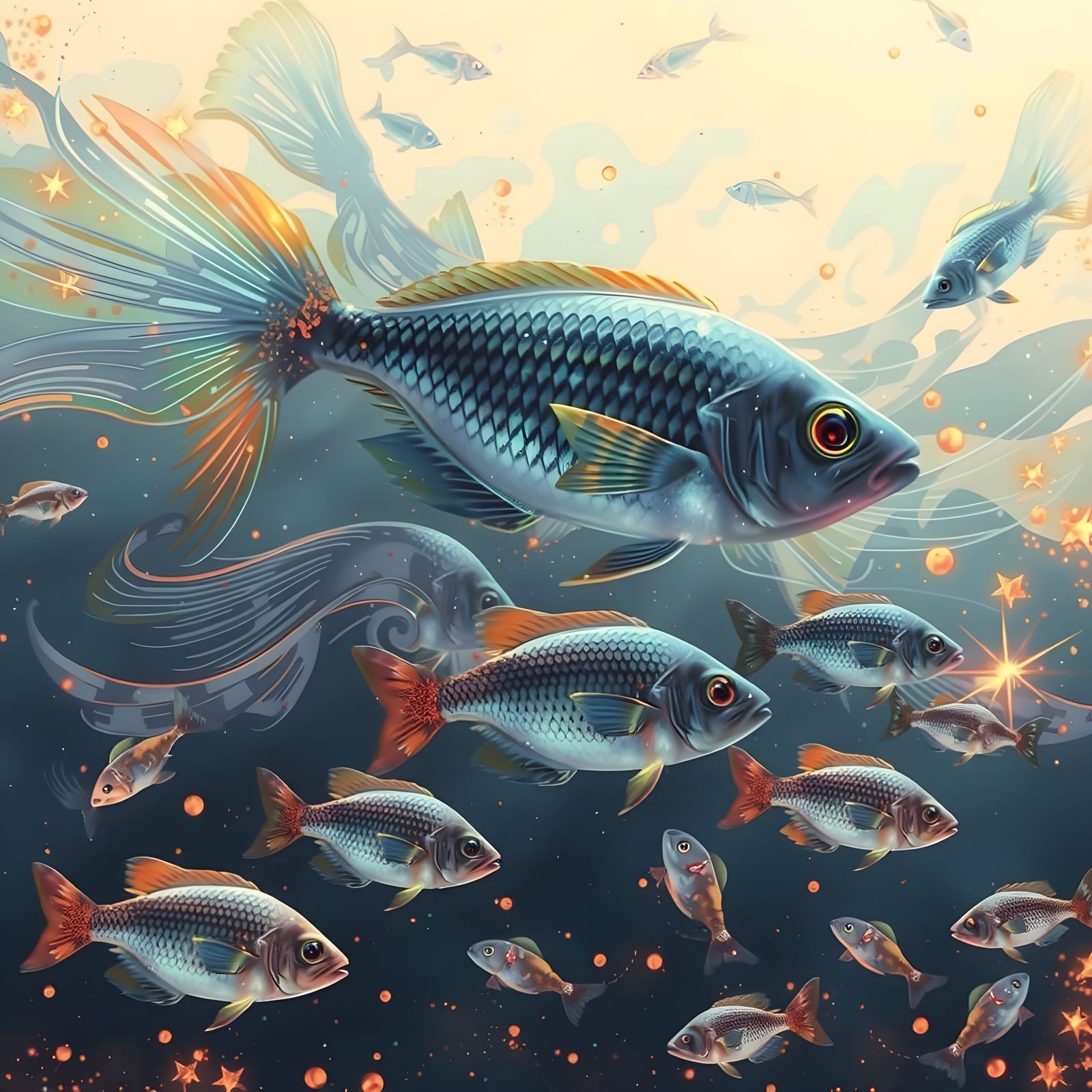 Surreal Cosmic Fish in Vibrant Astral Holographic Style