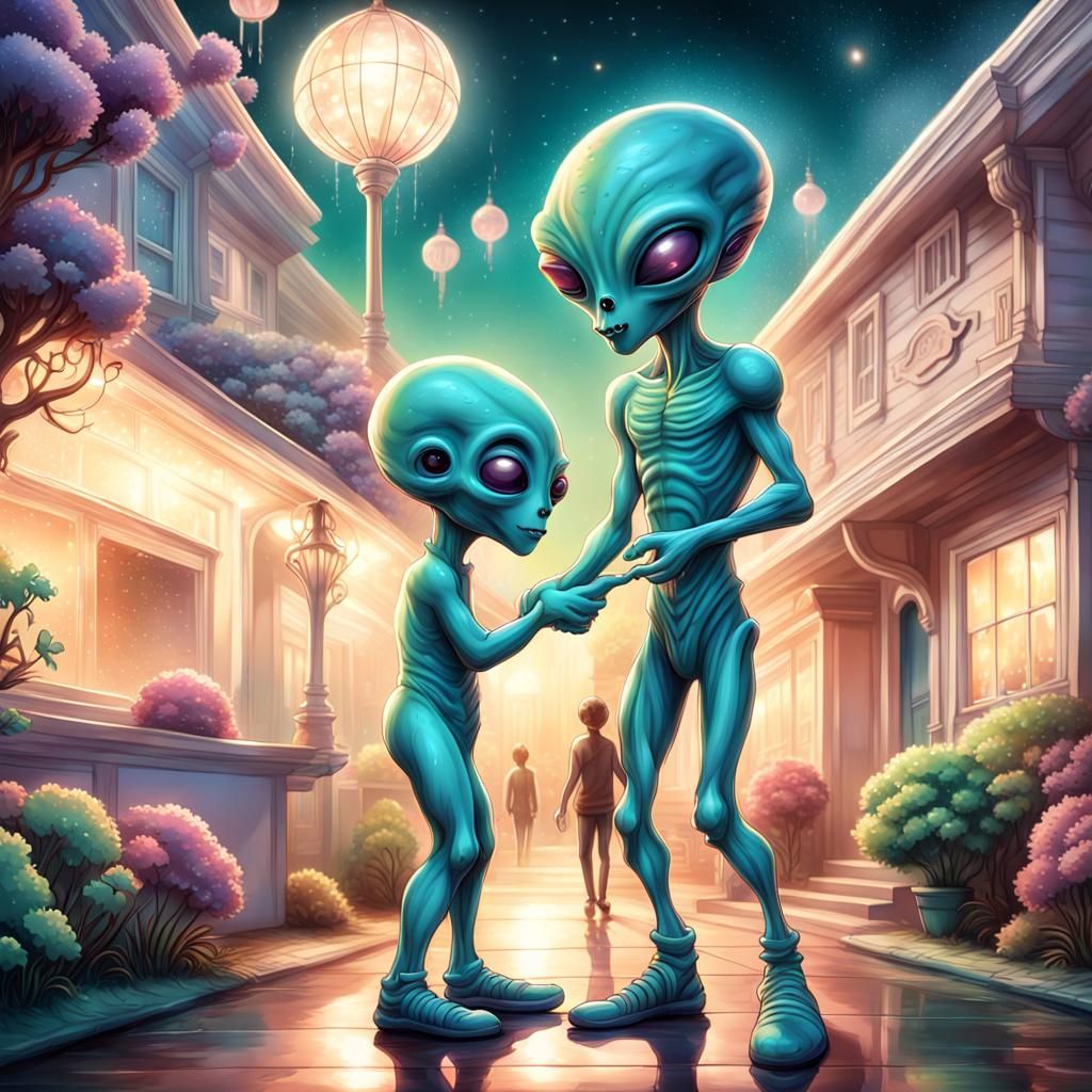 Cute Alien Boy Picking Up Date for Dance