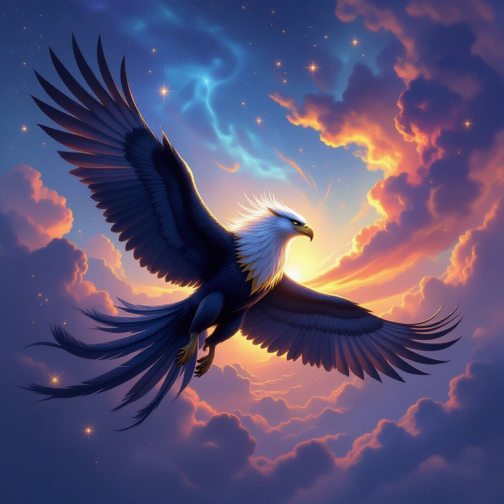 Majestic Gryphon Soars Through Cosmic Nebula Sky