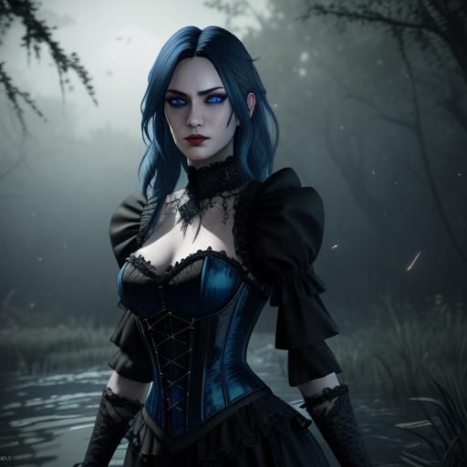 Gothic Vampire in Bayou: 3D Cinematic Render