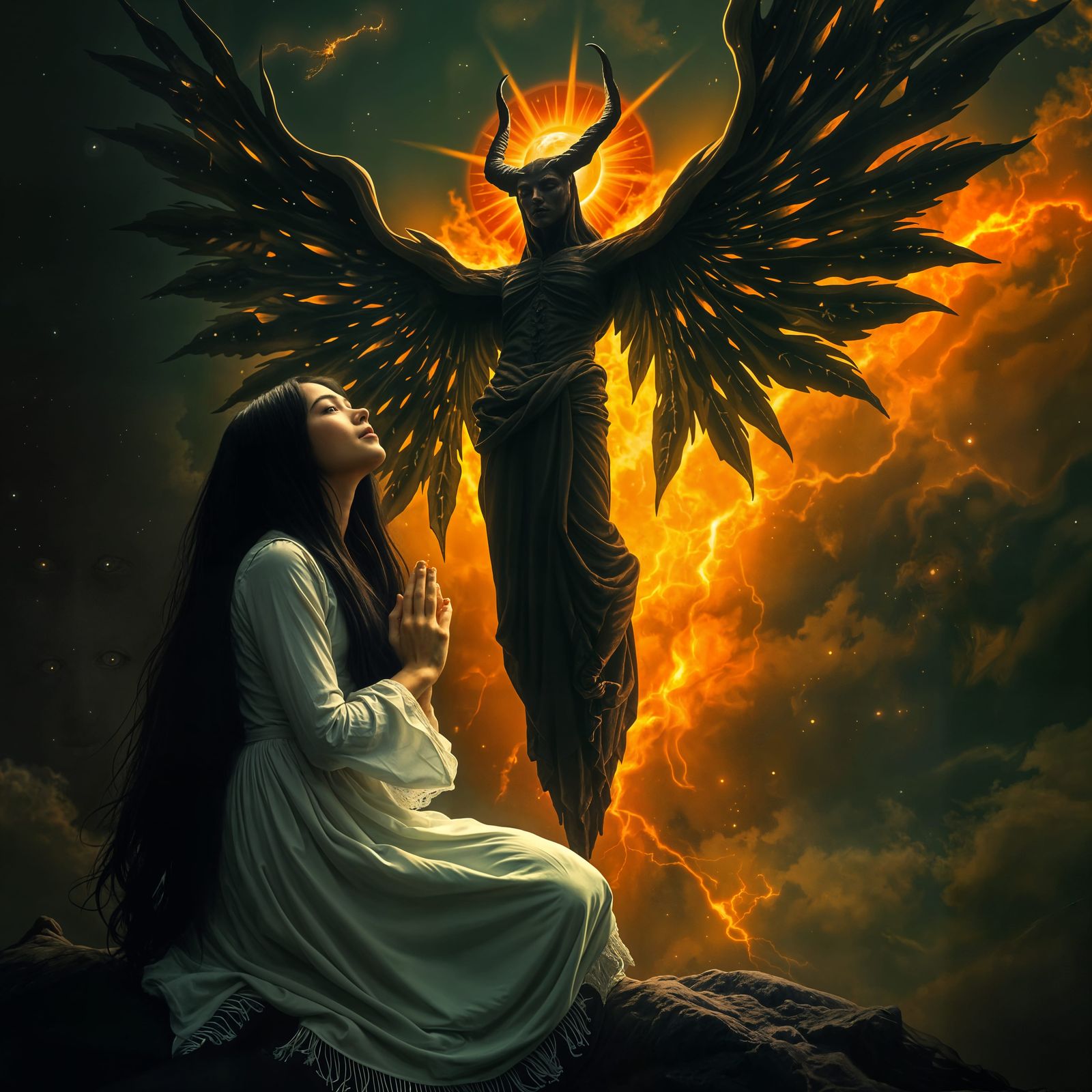 Gothic Photograph of Woman Praying to Lucifer