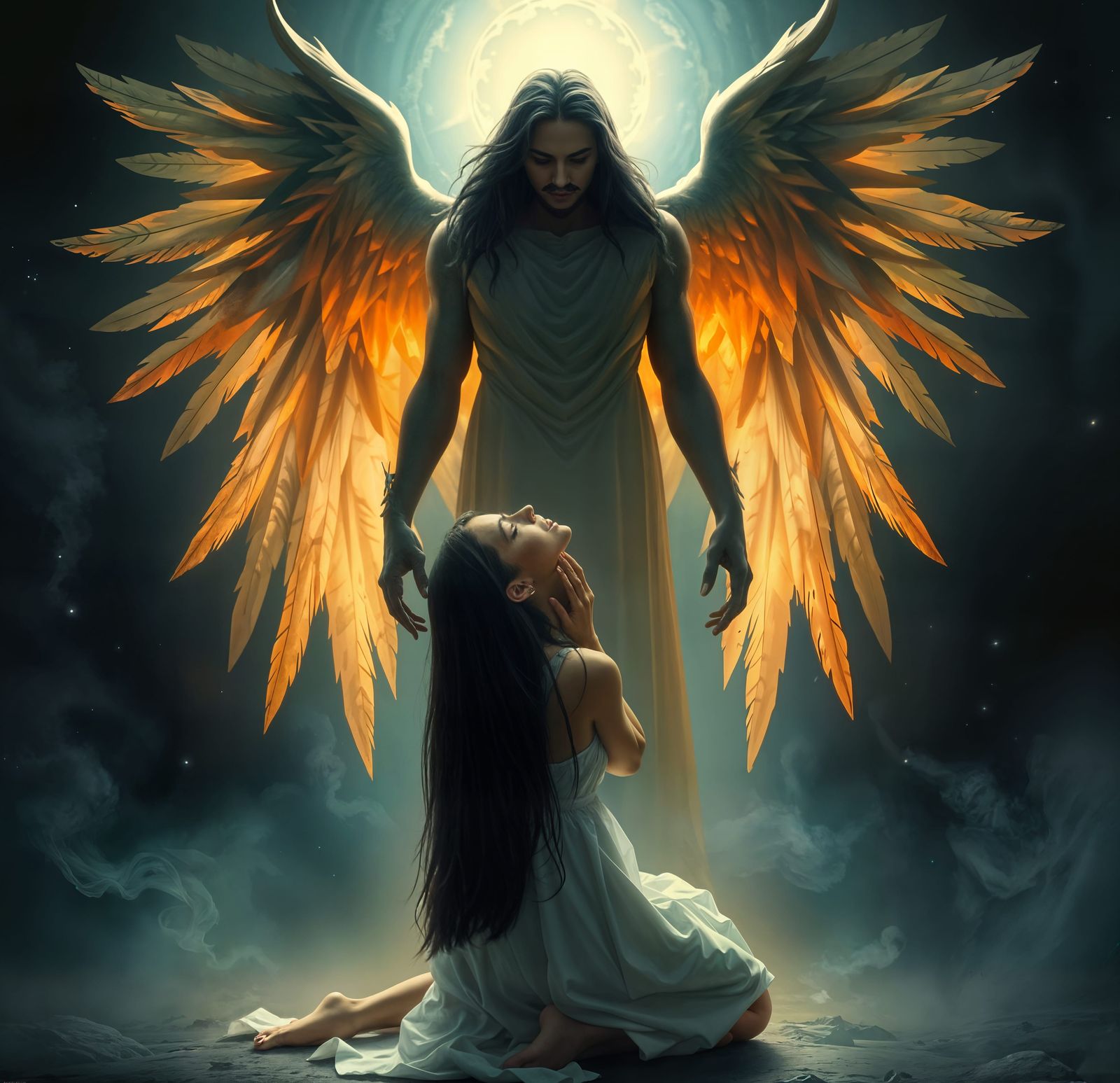 Gothic Photograph of Woman Praying to Lucifer