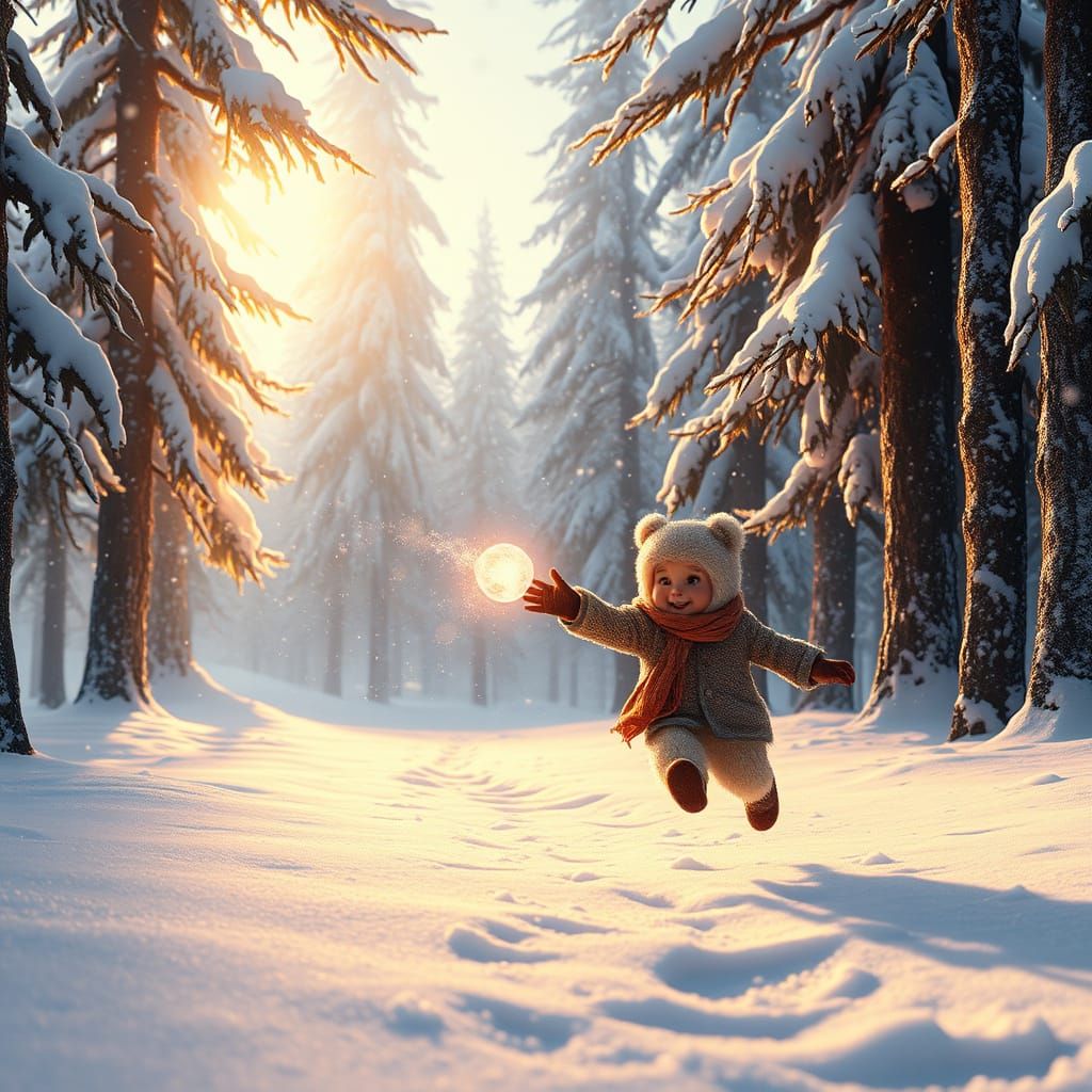 Serene Winter Wonderland with a Young Poulain and Glowing Or...