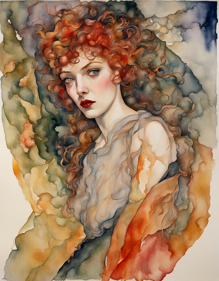 Persephone in a Futurist Watercolor Style
