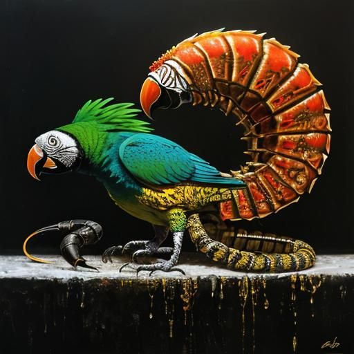Parrot and Scorpion in Cubist Surrealism