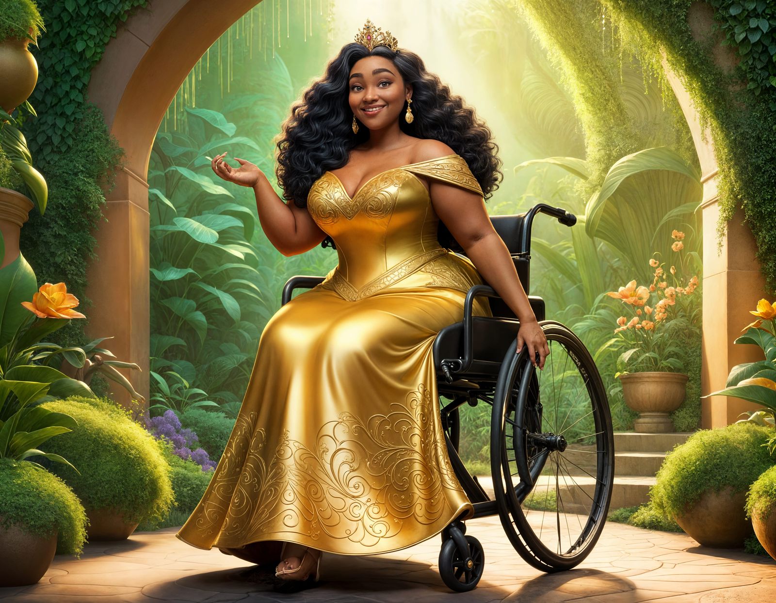 Plus-Size Princess in Wheelchair: 3D Digital Art