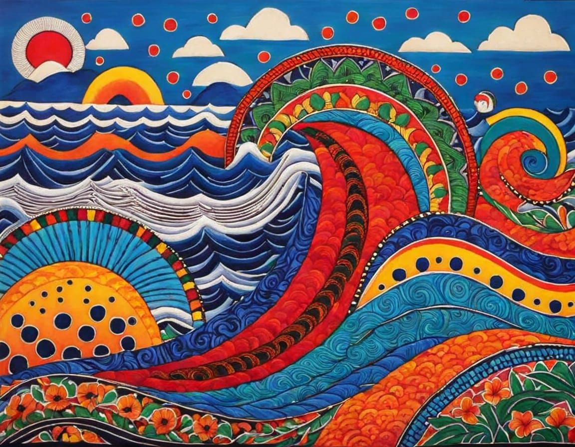 Madhubani Painting Ocean Wave Rhythm