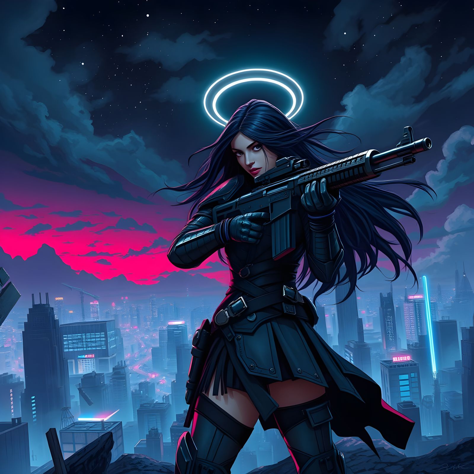 Warrior Woman in Dystopian Future Landscape