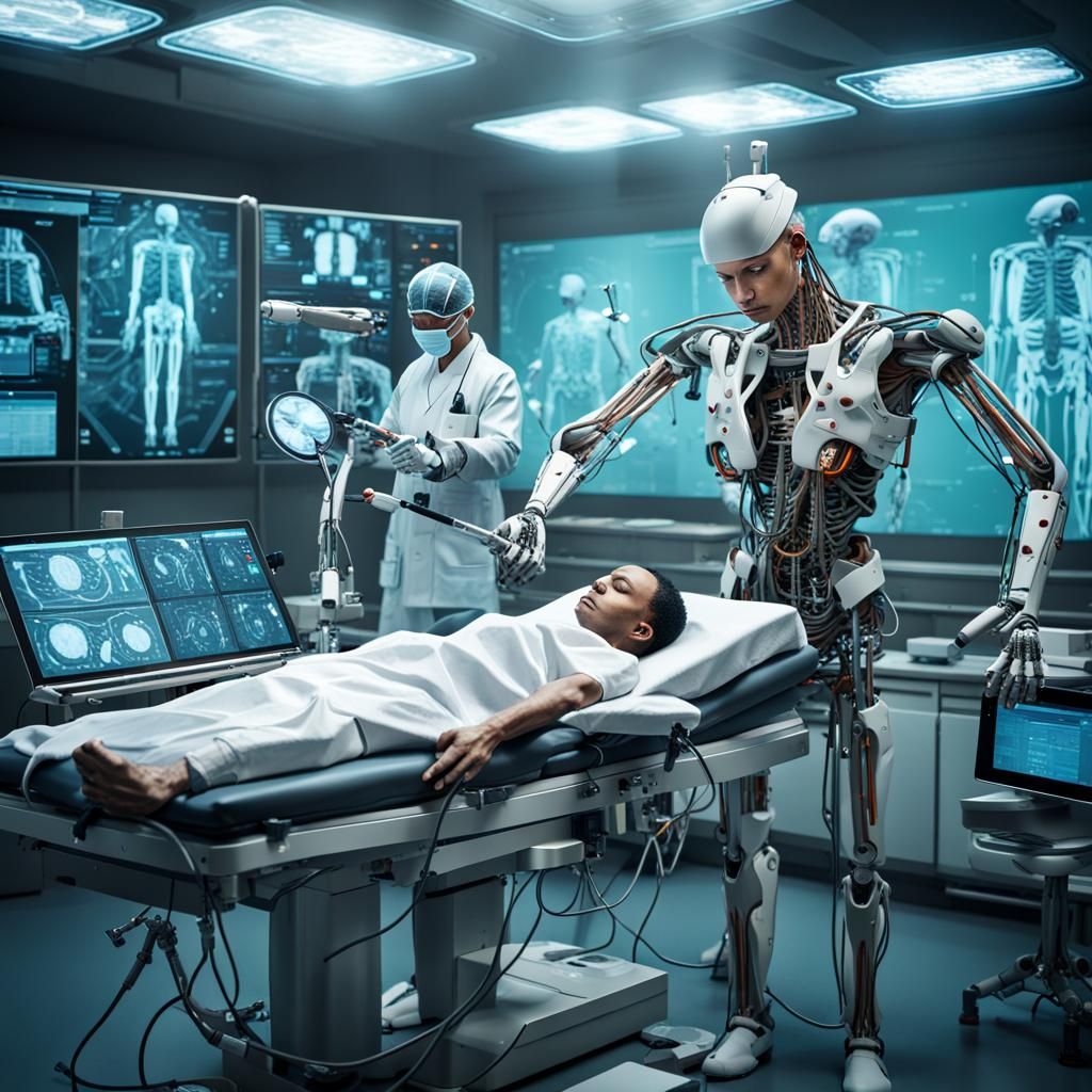 Cybernetic Surgeon in High-Tech Operating Room