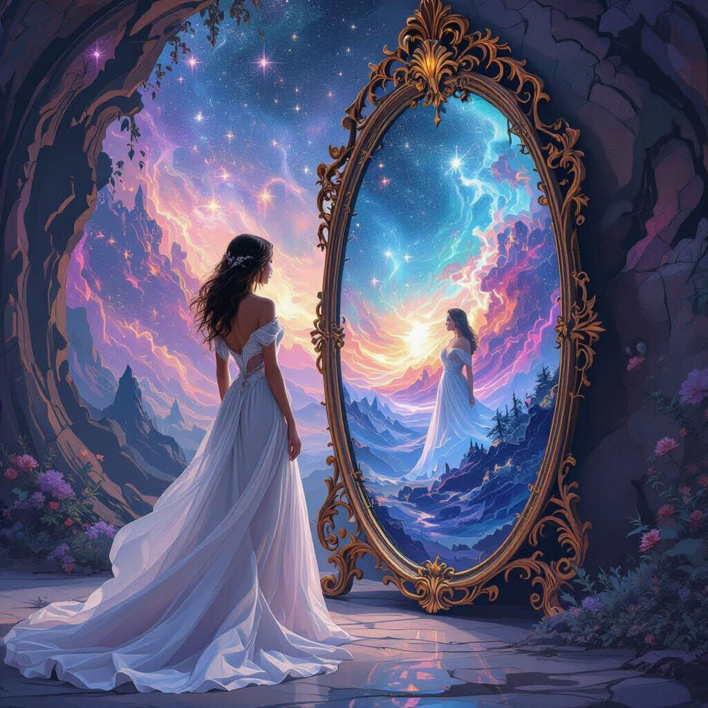 Woman Sees Universe in Mirror of Awakening