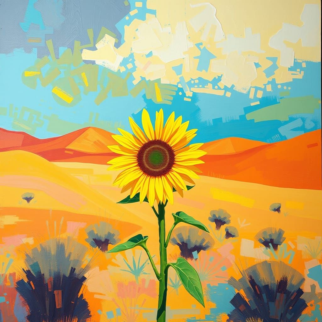 Abstract Sunflower in Desert with Vivid Hues