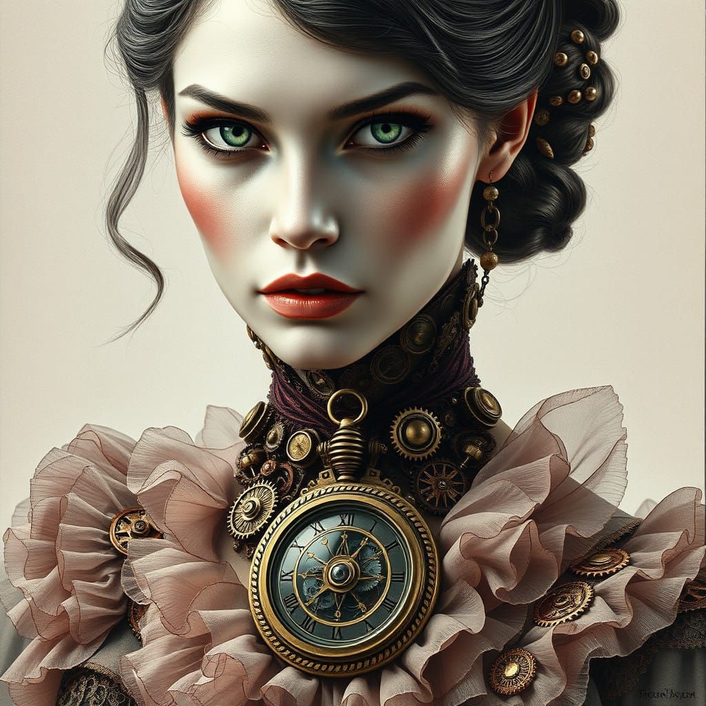 Victorian Steampunk Goddess with Intricate Clockwork Jewels