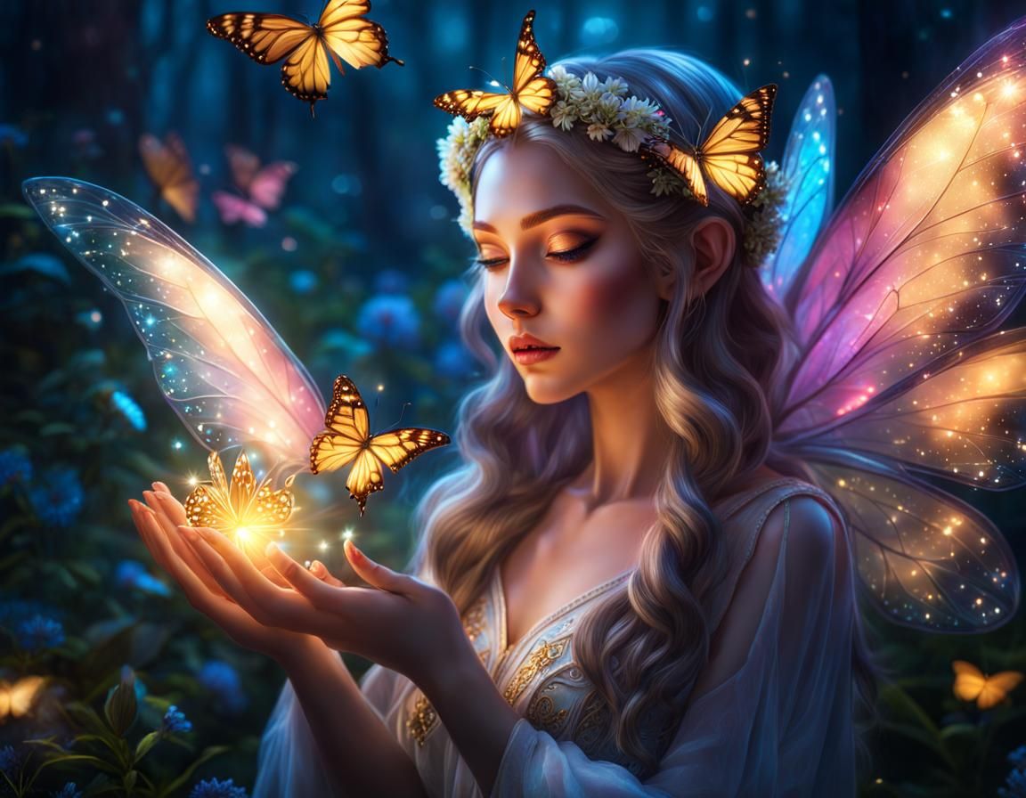 Ethereal Fairy Queen with Butterflies, Hyperrealistic Digita...