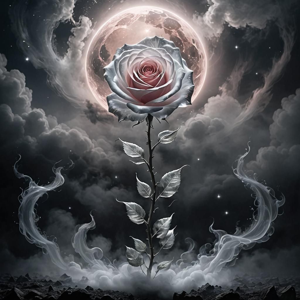 Transparent Rose Rising in Ghostly Smoke