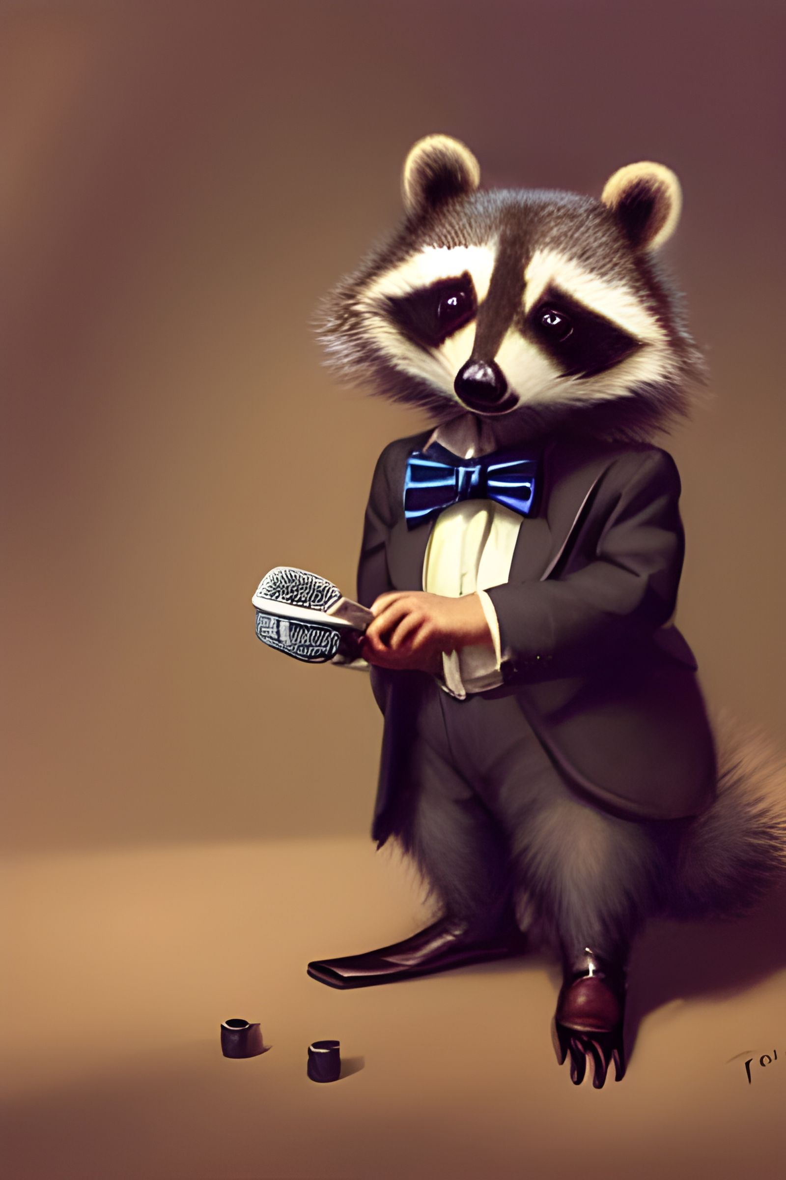 Victorian Raccoon Singer with Big Band Portrait