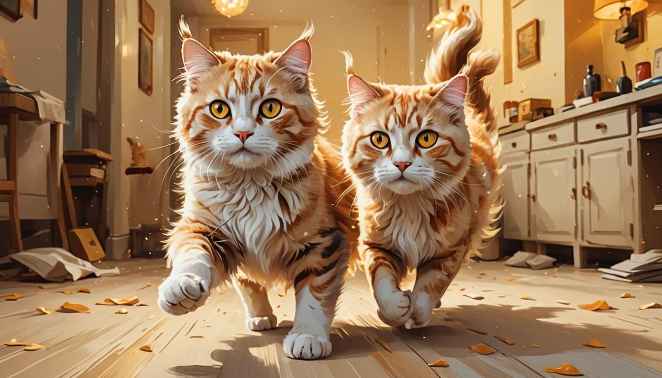 Playful American Curl Cat in Digital Illustration