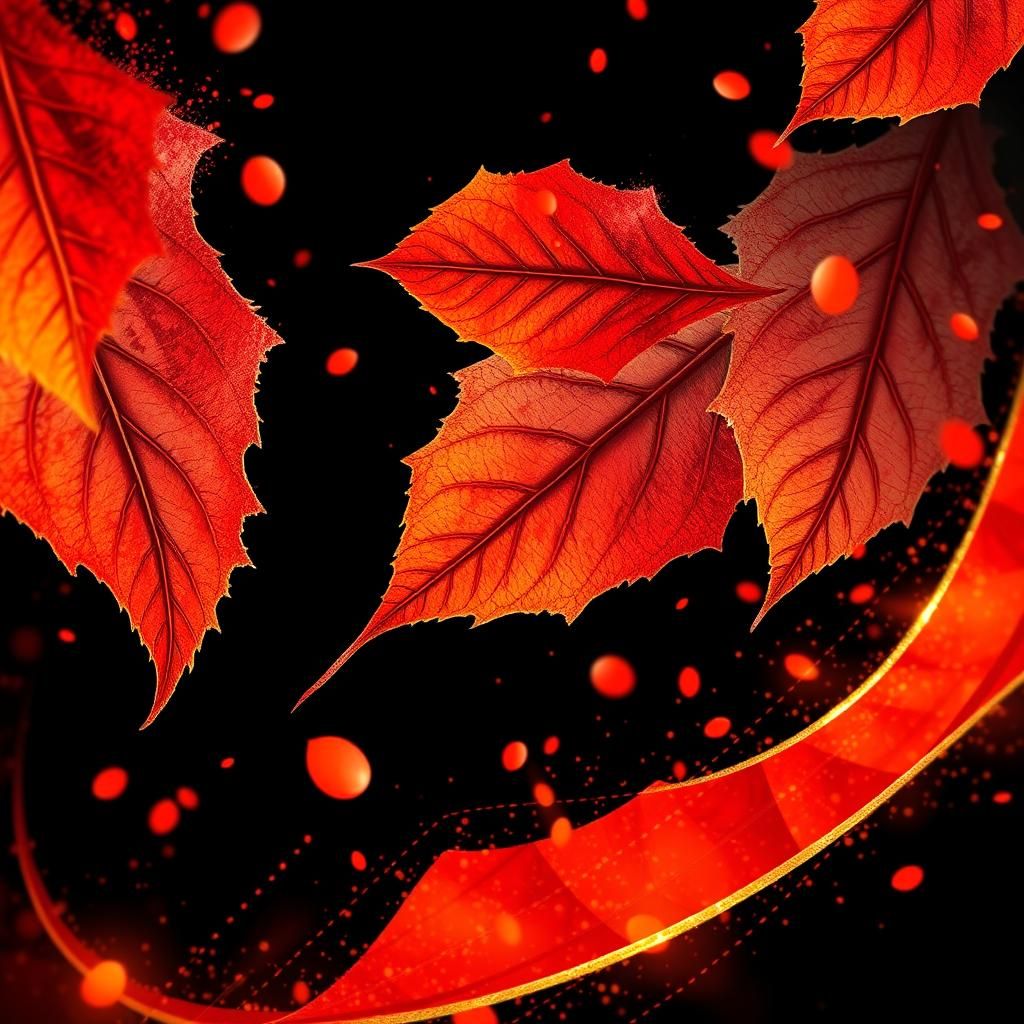 Zoomed Abstract Falling Leaves with Gold Trim