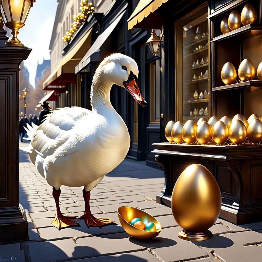 Goose Jeweler Inspecting a Golden Egg
