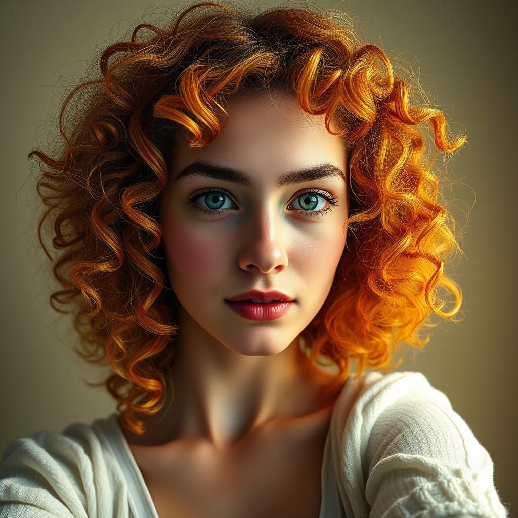 Curly Redhead Goddess in Intimate Golden Light