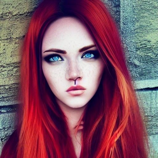 Photorealistic Redhead with Amber Eyes and Freckles