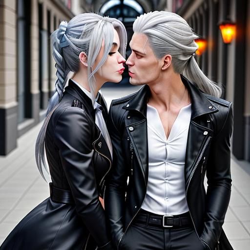 Anime Couple Embrace: Maid and Devil Hunter