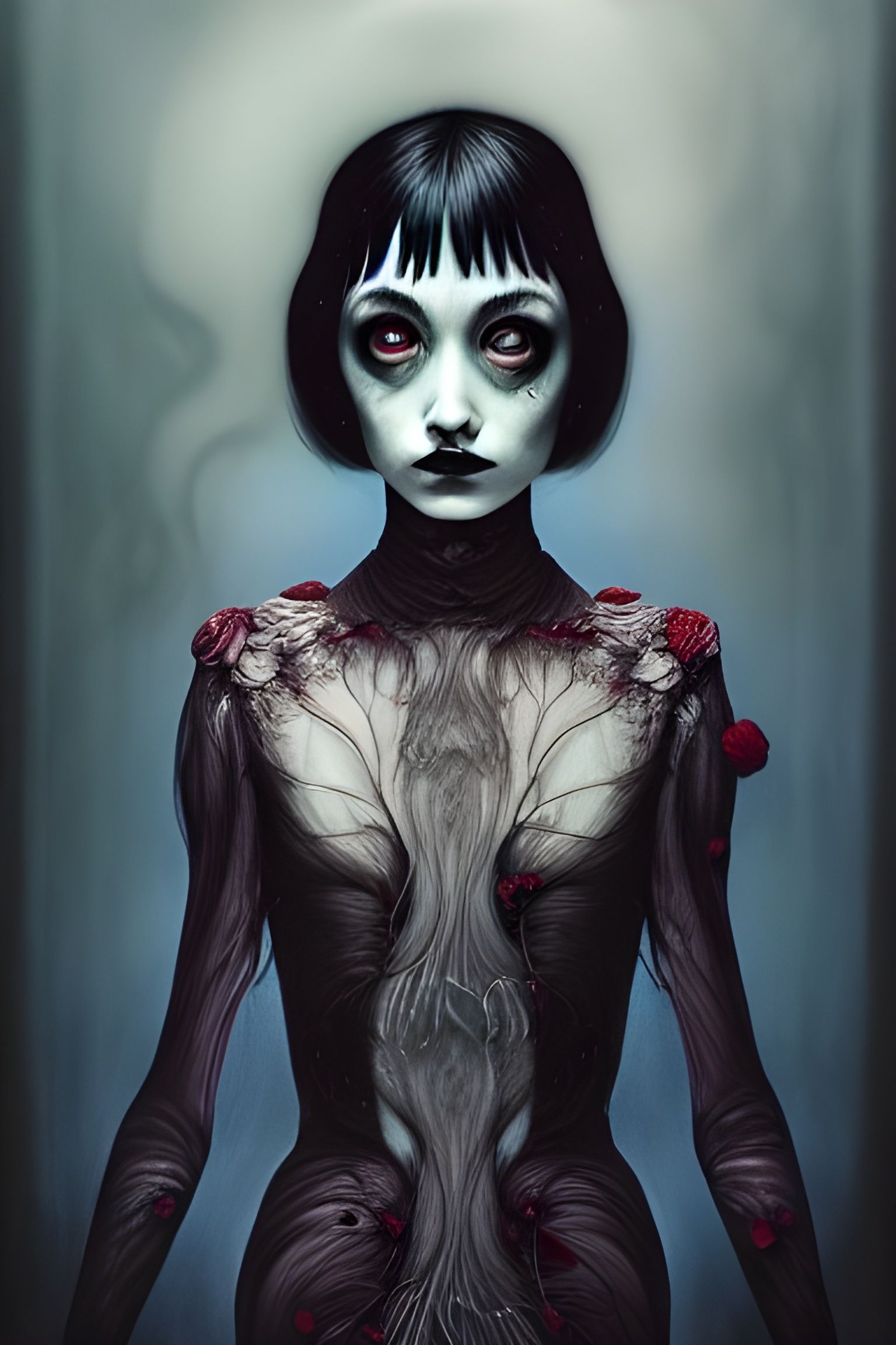 Icy Horror Portrait in Ukiyo-e Style