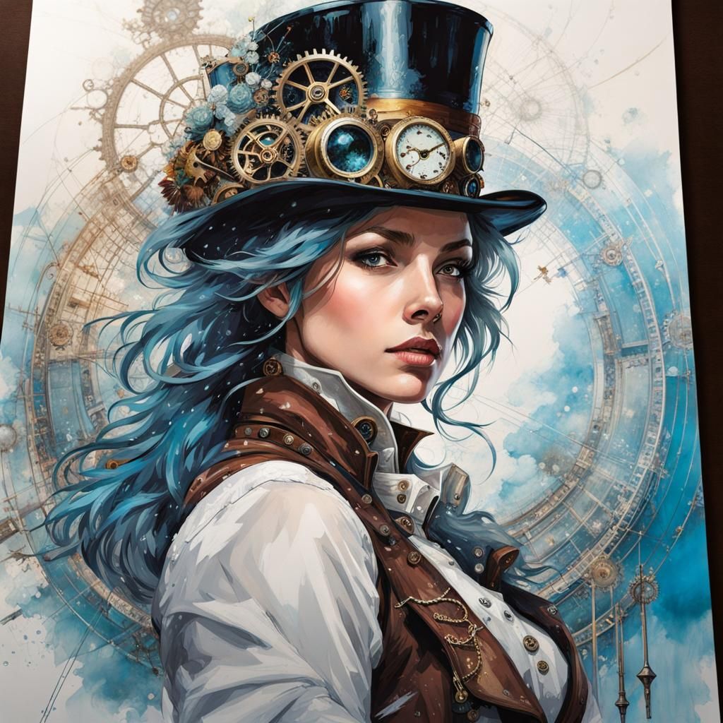 Anime Portrait with Steampunk and Cosmiccore Elements