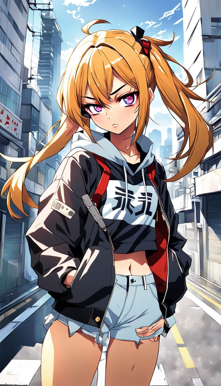 Mean Anime Girl in Yankeecore Style
