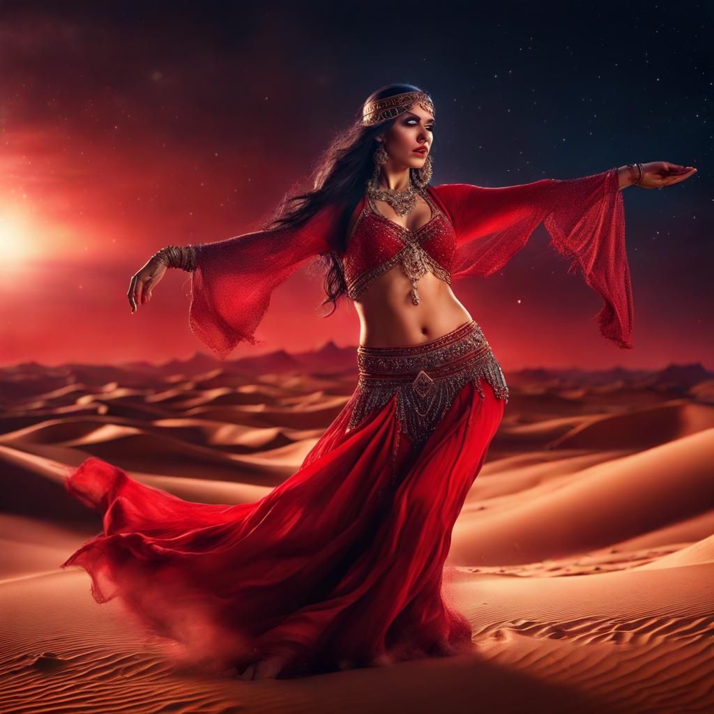 Arabian Belly Dancer in Desert Night, Digital Art