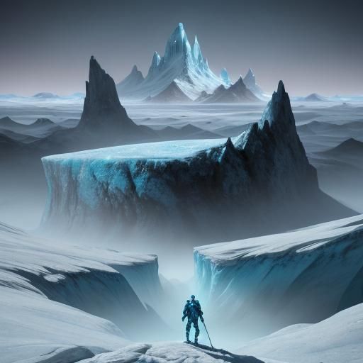 Alien Nomad on Frozen Planet: Surreal Oil Painting