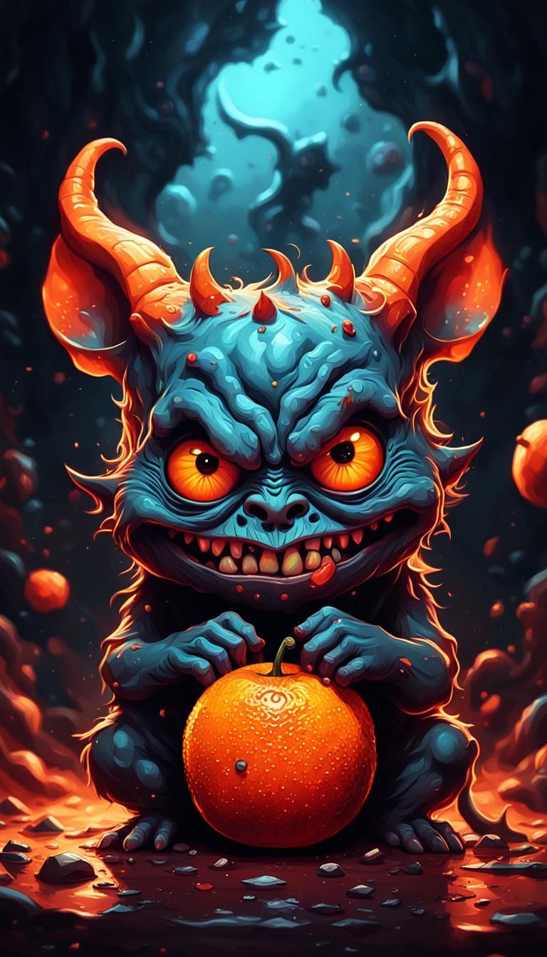 Adorable Orange Devil Fruit in Dark Fantasy Art