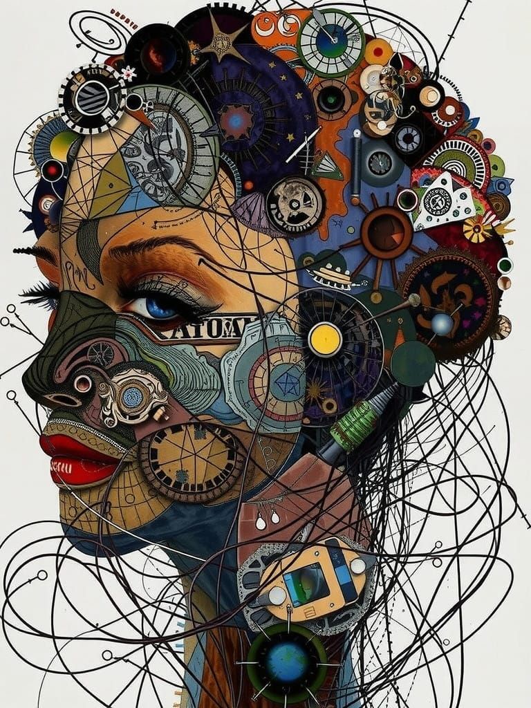 Vibrant Bioluminescent Fashion Model in Geometric Abstract B...