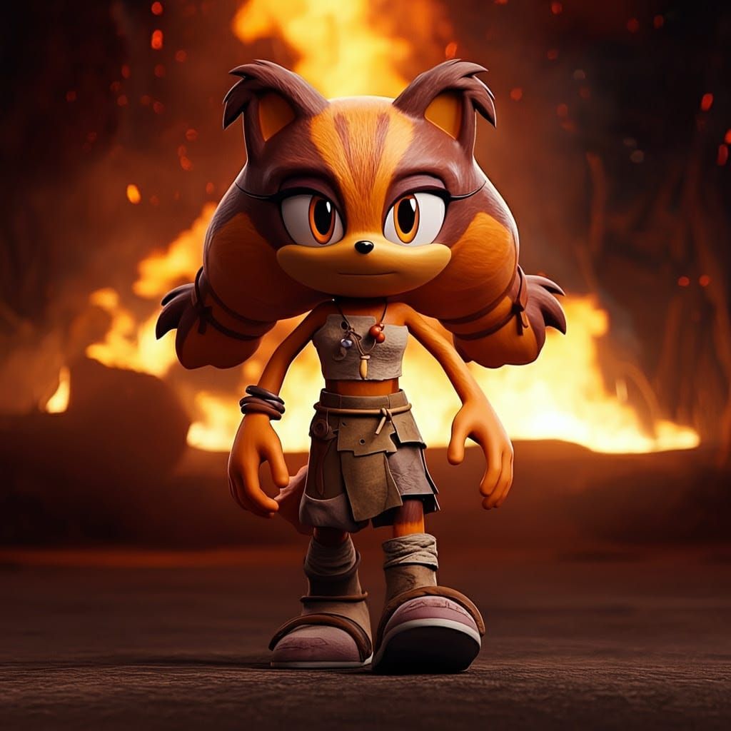 Sticks the Jungle Badger in 3D Animated Fire Scene