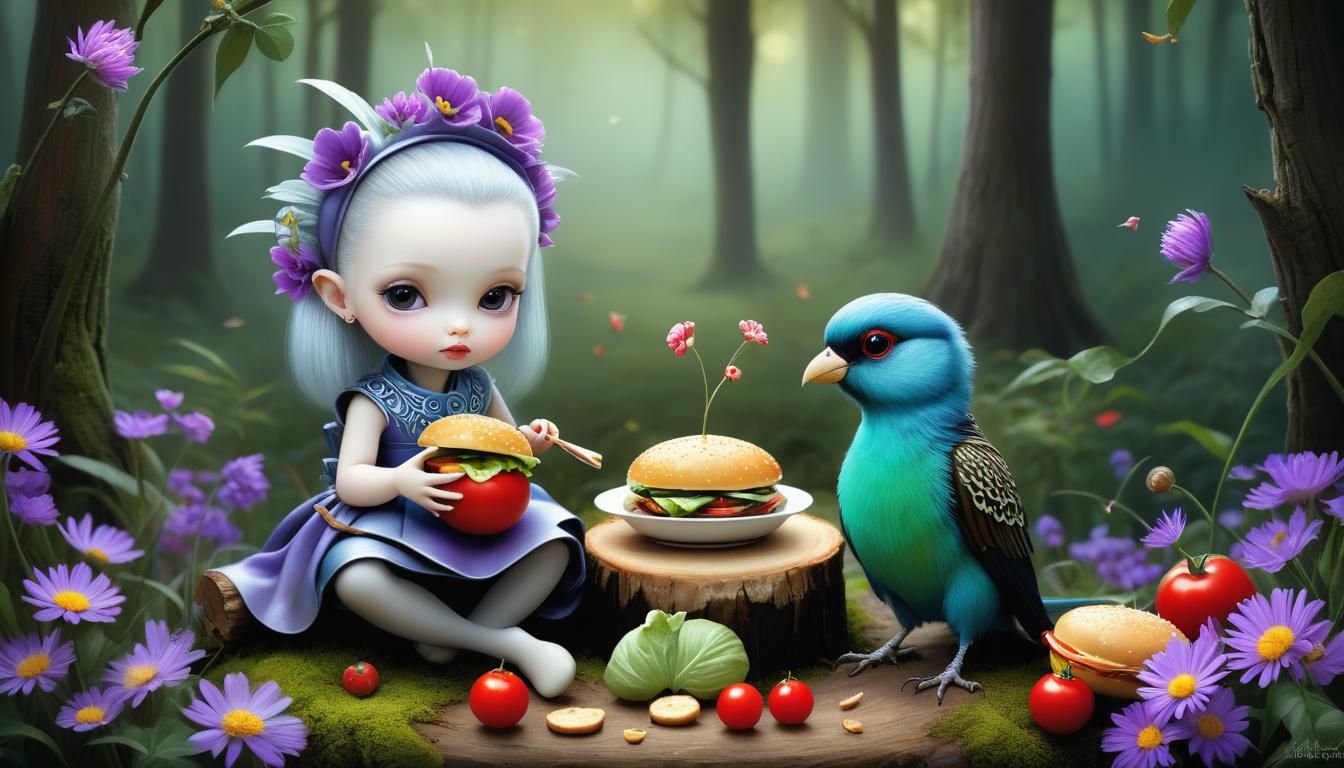 Quetzal and Quail Picnic: A Whimsical 3D Illustration