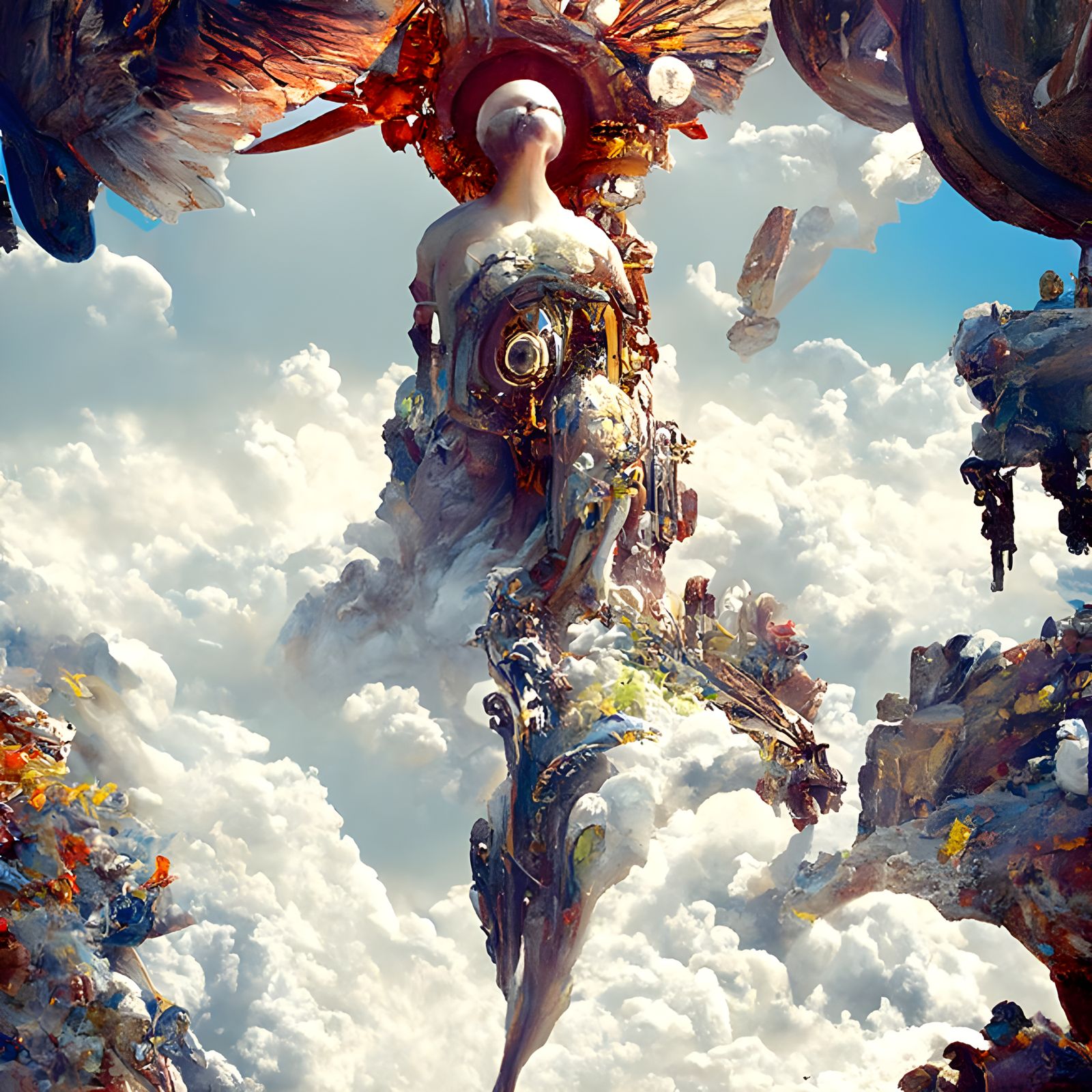 Clockwork Angel's Descent: A Hyperrealistic Vision