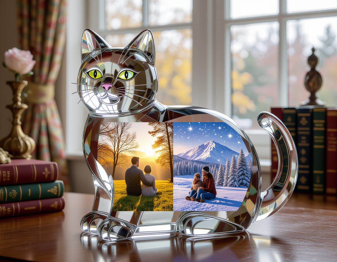 Crystal Cat Photo Album with Four Seasons Photos
