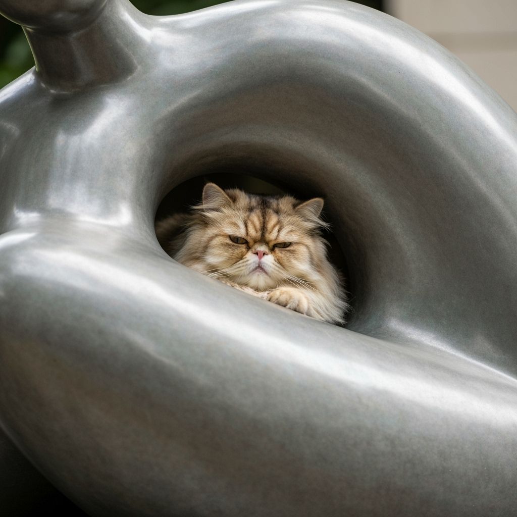 Persian Cat Napping on Abstract Sculpture