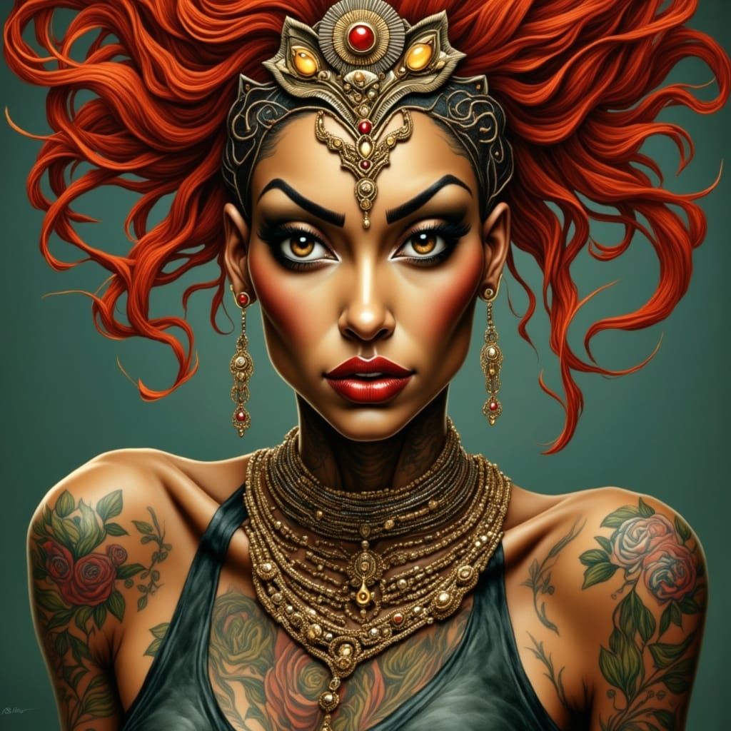 Mystical Woman Portrait with Fiery Hair