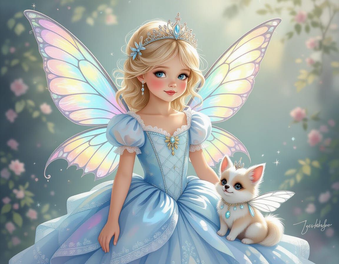 Victorian Princess with Fairy Wings, Whimsical Art