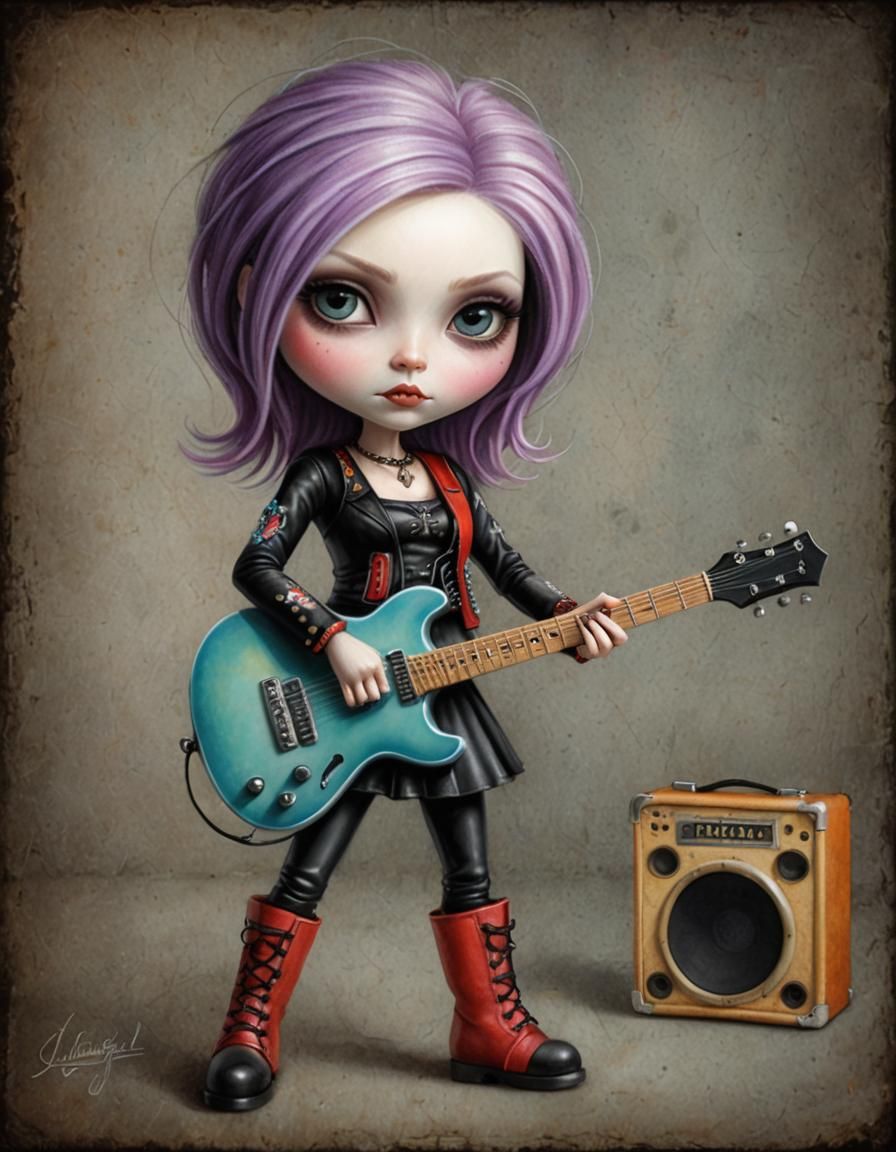 Female Metal Guitarist Illustration in Cartoon Style